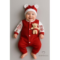 Babyden's Teddy Bear Temalı Yenidoğan Fitilli Tulum Takımı Ayıcıklı Kız Bebek Tulum Şapka Set %100 Pamuk Bordo Babyden's Teddy Bear Temalı Yenidoğan Fitilli Tulum Takımı Ayıcıklı Kız Bebek Tulum Şapka Set %100 Pamuk Bordo