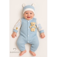 Babyden's Teddy Bear Temalı Yenidoğan Fitilli Tulum Takımı Ayıcıklı Erkek Bebek Tulum Şapka Set %100pamuk Mavi Babyden's Teddy Bear Temalı Yenidoğan Fitilli Tulum Takımı Ayıcıklı Erkek Bebek Tulum Şapka Set %100pamuk Mavi