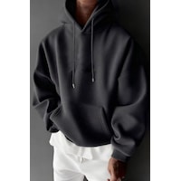 Tarz Cool Regular Kapüşonlu Sweatshirt Erkek Unisex 3 İplik Şardonlu %100 Pamuk Basic Hoodie Siyah Tarz Cool Regular Kapüşonlu Sweatshirt Erkek Unisex 3 İplik Şardonlu %100 Pamuk Basic Hoodie Siyah
