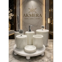 Mermer Top Ayaklı Standlı 7 Parça Lüks Banyo Seti Beyaz Mermer Top Ayaklı Standlı 7 Parça Lüks Banyo Seti Beyaz
