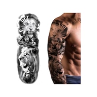 Aslan Kral Ve Gladyatör Temalı Tam Kol Geçici Dövme - Büyük Boy Tattoo Siyah Aslan Kral Ve Gladyatör Temalı Tam Kol Geçici Dövme - Büyük Boy Tattoo Siyah