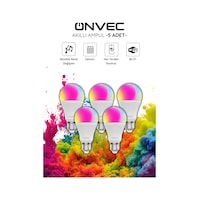 Onvec Wifi+Bluetooth Destekli 9w Rgb 5 Adet Akıllı Ampul Tuya Rgb Onvec Wifi+Bluetooth Destekli 9w Rgb 5 Adet Akıllı Ampul Tuya Rgb