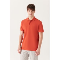 Avva E001004 Serin Tutan Standart Fit Normal Kesim Erkek Polo Yaka T-Shirt - Koyu Turuncu