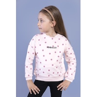 Toontoy Kız Çocuk Puantiye Desenli Sweatshirt Pudra