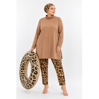 Pierre Cardin Büyük Beden Balıkçı Yaka Bol Paça Altı Leopar Desenli Çift Boneli Kadın Tesettür Mayo Pierre Cardin Büyük Beden Balıkçı Yaka Bol Paça Altı Leopar Desenli Çift Boneli Kadın Tesettür Mayo