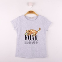 Toontoy Kids Toontoy Kız Çocuk Leopar Baskılı Pullu Tişört Gri Melanj