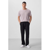 Tommylife Siyah Yüzeyi Dokulu Rahat Form Palazzo Erkek Pantolon - 82163 Siyah