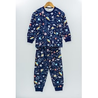 Bunny Hopp Uzay Temalı Erkek Çocuk Pijama Takımı %100 Pamuk Mevsimlik Bisiklet Yaka Manşetli Mavi - Lacivert Bunny Hopp Uzay Temalı Erkek Çocuk Pijama Takımı %100 Pamuk Mevsimlik Bisiklet Yaka Manşetli Mavi - Lacivert