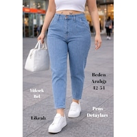 Cedy Denim Mom Fit Jean Büyük Beden Yüksek Bel Carrot Kesim Dar Paça Pileli Esnek Kot Pantolon C600 Kar Yıkama-600 Cedy Denim Mom Fit Jean Büyük Beden Yüksek Bel Carrot Kesim Dar Paça Pileli Esnek Kot Pantolon C600 Kar Yıkama-600