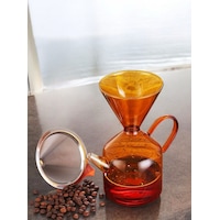 Borosilikat Amber Cam Kahve Demlik Metal Süzgeçli - Filtre Kahve Demliği Şeffaf