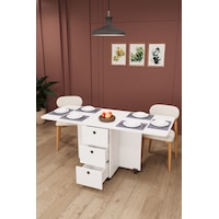 Asra Trend KM-100 %100 MDF 168x70 cm Katlanır Akıllı Mutfak Masası 3 Çekmeceli Tekerlekli Servis Masası Beyaz Asra Trend KM-100 %100 MDF 168x70 cm Katlanır Akıllı Mutfak Masası 3 Çekmeceli Tekerlekli Servis Masası Beyaz