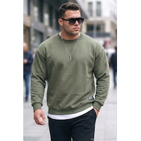 Buratti Regular Fit Bisiklet Yaka Pamuklu Içi Tüylü Yumuşak Şardonlu Erkek Sweat 5905255 Haki