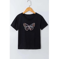 Uyguntarz Çocuk Cartoon Face Pamuklu Tshirt Siyah Uyguntarz Çocuk Cartoon Face Pamuklu Tshirt Siyah