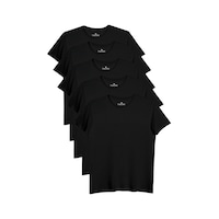 Tudors Unisex 5'li Paket Siyah Slim Fit Dar Kesim %100 Pamuk Bisiklet Yaka Tişört-32693 Siyah