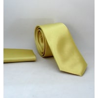 Gaffy Açık Gold Slim Fit İnce Düz Renk Mendilli Saten Kravat - SS-36 Açık Altın Gaffy Açık Gold Slim Fit İnce Düz Renk Mendilli Saten Kravat - SS-36 Açık Altın