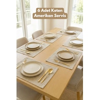 Lınen 6 Adet Organik Ham Yıkanmış Keten Amerikan Servis 35 X 45 Cm Sofra Sunum Seti Bej