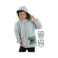 Dinozor Erkek Çocuk Fermuarlı Kapüşonlu Gri Sweatshirt Dinozor Erkek Çocuk Fermuarlı Kapüşonlu Gri Sweatshirt