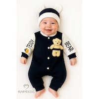 Babyden's Teddy Bear Temalı Yenidoğan Fitilli Tulum Takımı Ayıcıklı Erkek Bebek Tulum Şapka Set %100pamuk Lacivert Babyden's Teddy Bear Temalı Yenidoğan Fitilli Tulum Takımı Ayıcıklı Erkek Bebek Tulum Şapka Set %100pamuk Lacivert