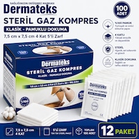 Dermateks Steril Kompres 7,5 7,5cm 4 Kat 5'li Zarf 12 Paket Dermateks Steril Kompres 7,5 7,5cm 4 Kat 5'li Zarf 12 Paket