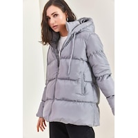 Shade Kadın Kapüşonu Bağcıklı Uzun Şişme Mont 30301009 - Gri Shade Kadın Kapüşonu Bağcıklı Uzun Şişme Mont 30301009 - Gri