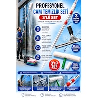 Profesyonel Cam Temizlik Seti 3 Parça - 3 Metre Uzayan Sap + Peluş Aparat + 35 Cm Camsil Profesyonel Cam Temizlik Seti 3 Parça - 3 Metre Uzayan Sap + Peluş Aparat + 35 Cm Camsil