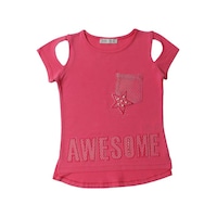 Toontoy Kids Toontoy Kız Çocuk Awesome Nakışlı Tişört Fuşya