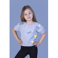 Toontoy Kids Toontoy Kız Çocuk Crop Model Neon Baskılı Tişört Gri Melanj Toontoy Kids Toontoy Kız Çocuk Crop Model Neon Baskılı Tişört Gri Melanj