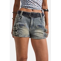 Kadın Kot Renk Süper Mini Özel Tasarım Denim Şort Mavi Kadın Kot Renk Süper Mini Özel Tasarım Denim Şort Mavi
