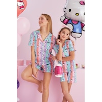 Siyah İnci Lisanslı %100 Pamuk Çok Renkli Düğmeli Şort Pijama Takım Hk159 Siyah İnci Lisanslı %100 Pamuk Çok Renkli Düğmeli Şort Pijama Takım Hk159