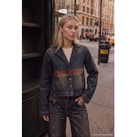 Kadın Koyu Kot 2w6-8 Oversize Kemer Boy Tasarım Denim Ceket Kadın Koyu Kot 2w6-8 Oversize Kemer Boy Tasarım Denim Ceket