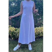 Rabia Şamlı Astar Elbise Beyaz Normal Rabia Şamlı Astar Elbise Beyaz Normal