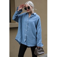 Madmext Mavi Muslin Kumaş Basic Kadın Gömlek Mg1660 Mavi Madmext Mavi Muslin Kumaş Basic Kadın Gömlek Mg1660 Mavi