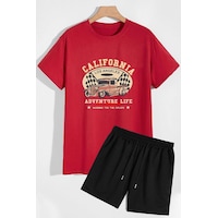 Uyguntarz California Şort T-shirt Eşofman Takımı Kırmızı Uyguntarz California Şort T-shirt Eşofman Takımı Kırmızı