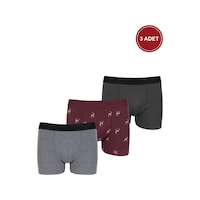 Koza İç Giyim Erkek Üçlü Pamuklu Likralı Boxer Ko9003bx Gri - Bordo Koza İç Giyim Erkek Üçlü Pamuklu Likralı Boxer Ko9003bx Gri - Bordo