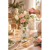 Porsima 04287 Çizgili Lale Cam Vazo 1400 Ml Kurdele Detaylı Şeffaf Vazosu 20 Cm Porsima 04287 Çizgili Lale Cam Vazo 1400 Ml Kurdele Detaylı Şeffaf Vazosu 20 Cm