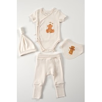 Tinylamb Fluffy Bear Yenidoğan Organik Set - 4 Parça Bej Tinylamb Fluffy Bear Yenidoğan Organik Set - 4 Parça Bej