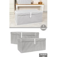 Mega Plus Kutu Hurç, Yorgan Yastık Çarşaf Dolapiçi Düzenleyici Mukavva Destekli 70x40cm 2 Adet Gri Gri - Beyaz Mega Plus Kutu Hurç, Yorgan Yastık Çarşaf Dolapiçi Düzenleyici Mukavva Destekli 70x40cm 2 Adet Gri Gri - Beyaz