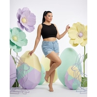 Zanessi Fashıon Büyük Beden Lastikli Yüksek Bel Yırtık Eskitme Cepli Kısa Denim Kadın Şort Mavi Zanessi Fashıon Büyük Beden Lastikli Yüksek Bel Yırtık Eskitme Cepli Kısa Denim Kadın Şort Mavi