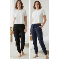 Elemge %100 Pamuk 2'li Süprem Kadın Pijama Altı Compact Penye Rahat Kalıp Cepli Ipli Terletmez Siyah - Laci Lacivert - Siyah Elemge %100 Pamuk 2'li Süprem Kadın Pijama Altı Compact Penye Rahat Kalıp Cepli Ipli Terletmez Siyah - Laci Lacivert - Siyah