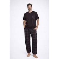Erkek Pamuklu Üst Füme Göğüs Cepli Kısa Kollu Pijama Takımı Ke30304 Kahverengi Erkek Pamuklu Üst Füme Göğüs Cepli Kısa Kollu Pijama Takımı Ke30304 Kahverengi