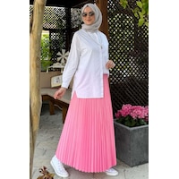 Rabia Şamlı Eliz Pembe Plise Etek Normal Rabia Şamlı Eliz Pembe Plise Etek Normal