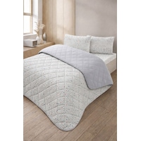 Kapitoneli Tek Kişilik Desenli Pike - Yatak Örtüsü Takımı 160x230 Cm - 1 Adet Yastık Kılıflı Gri