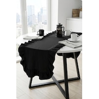 Naturel Siyah Fırfırlı Keten Runner - 40x110 Cm Naturel Siyah Fırfırlı Keten Runner - 40x110 Cm
