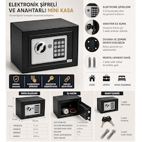 Elektronik Şifreli Anahtarlı Mini Kasa T17 Çelik Kasa 23x17x17 Cm 2 Anahtar + 2 Çelik Dübel Elektronik Şifreli Anahtarlı Mini Kasa T17 Çelik Kasa 23x17x17 Cm 2 Anahtar + 2 Çelik Dübel