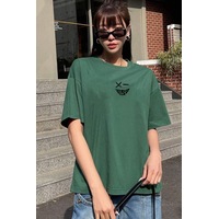 Unisex Cartoon Graphic Baskılı T-shirt Yeşil Unisex Cartoon Graphic Baskılı T-shirt Yeşil