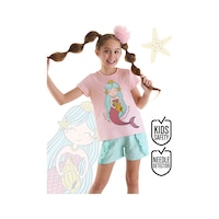 Deniz Kızı Kız Çocuk Yazlık T-shirt Fırfırlı Şort Takım Deniz Kızı Kız Çocuk Yazlık T-shirt Fırfırlı Şort Takım