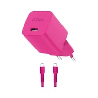 Ttec Smartcharger Gan 45W Avs PD Seyahat Hızlı Şarj Aleti + USB-C - USB-C 3A 120 CM Kablo Neon Pembe