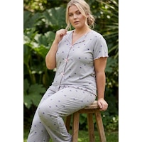 Siyah İnci Beden Fitilli Kaşkorse Örme Pijama Takım26120851 Gri Siyah İnci Beden Fitilli Kaşkorse Örme Pijama Takım26120851 Gri