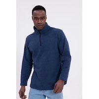 Freemen Erkek Fit Dik Yaka Yarım Fermuarlı Sweatshirt Polar Lacivert