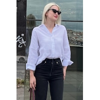 Madmext Beyaz Muslin Kumaş Basic Kadın Gömlek Mg1660 Beyaz Madmext Beyaz Muslin Kumaş Basic Kadın Gömlek Mg1660 Beyaz